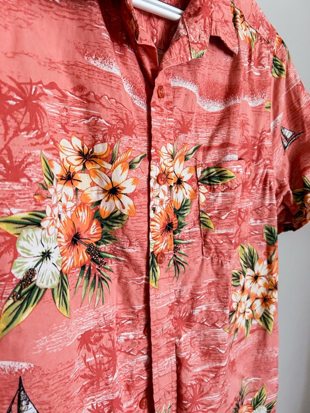 Haggar Coral Hawaiian Shirt | Floral Beach Print Button Up | Men’s M - Picture 4 of 4